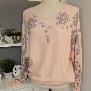 Pink Grey Top with Silver Floral Accents Light Sweater